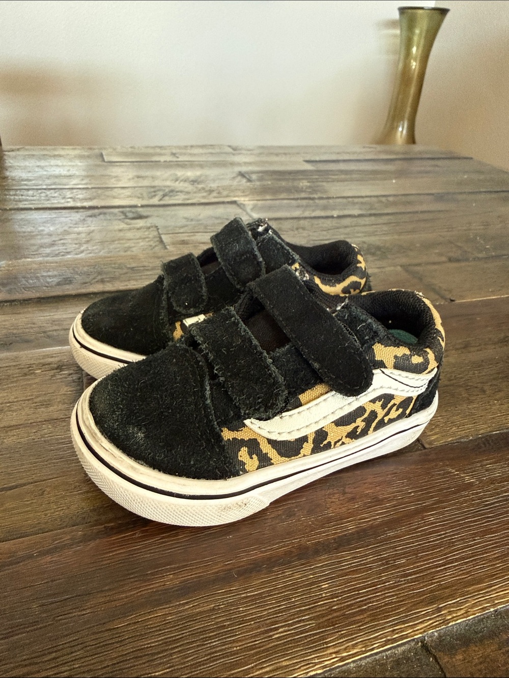 Vans Kids Black Suede & Leopard Print Hook-and-Loop Sneakers